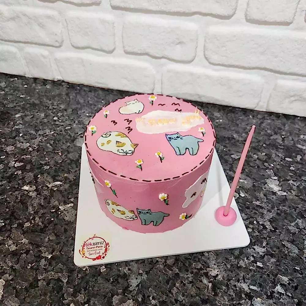 Kedi Detaylı Yazılı Pasta