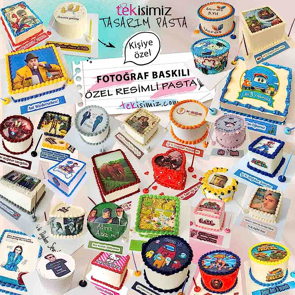 Kişiye özel fotoğraflı pasta tasarımı! Doğum günü ve özel günlerde, dilediğiniz fotoğraflarla hazırlanan pastalar. Taze ve kaliteli malzemelerle özenle üretilen butik lezzetler.